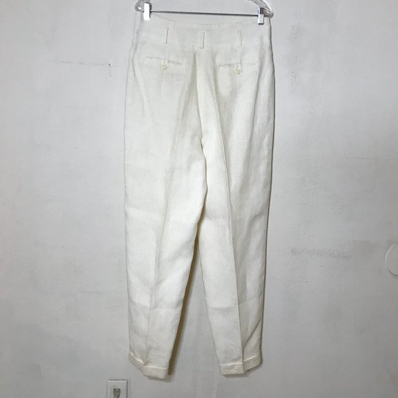 Vintage 100% Linen Pleated Cuffed Trousers 4 Pockets Belt Loops Lined Size 14 - Picture 3 of 16
